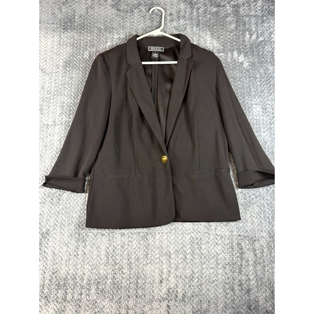NYCC New York Clothing Co. Blazer Jacket Womens Large Black Stretch Notch Lapel